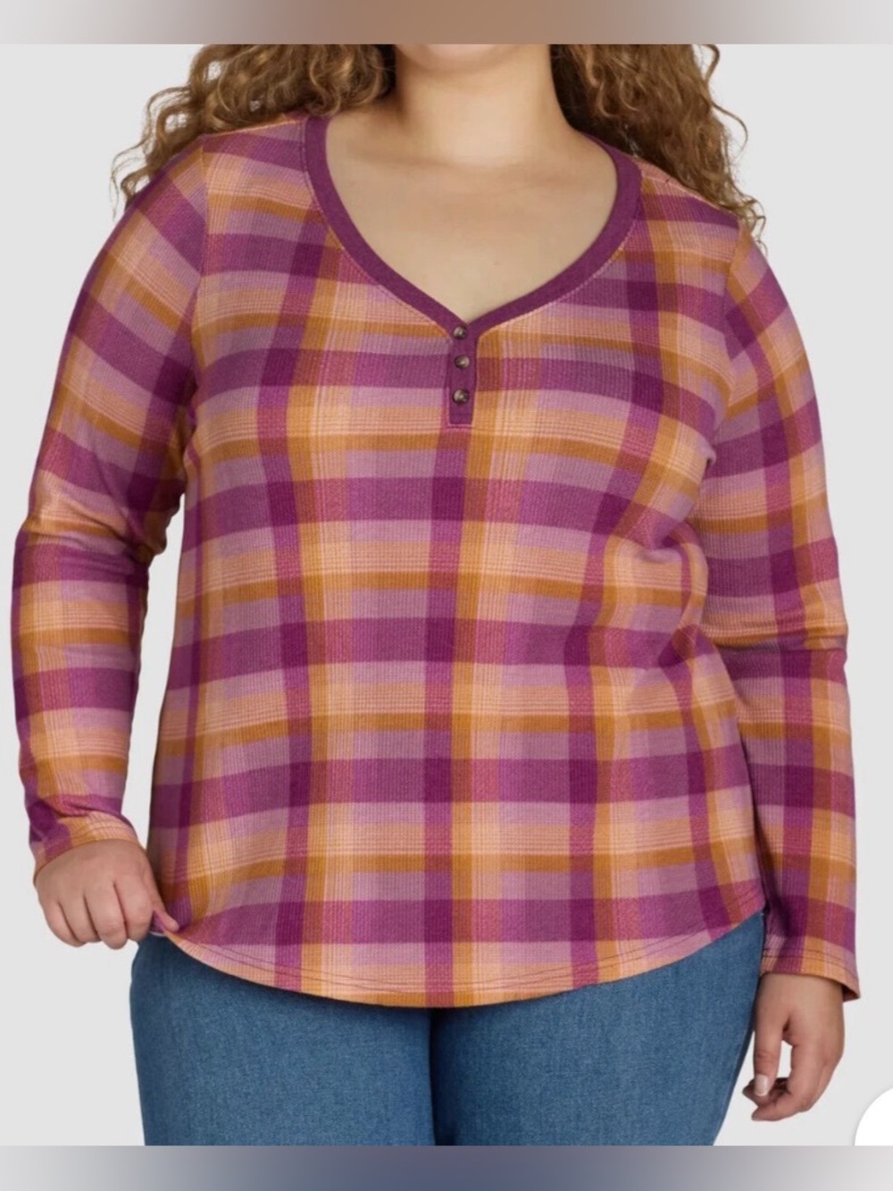 NWOT TERRA & Sky Plaid V-Neck Long Sleeve Top